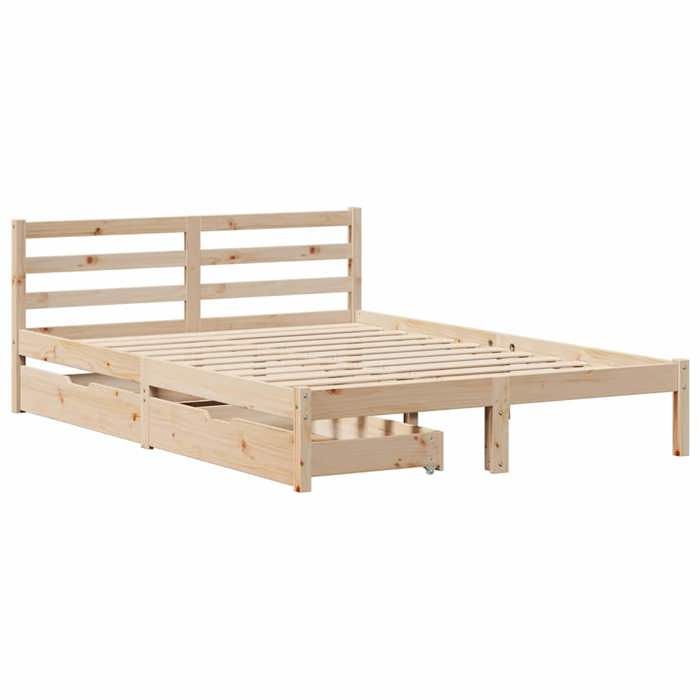 VidaXL Bed Frame with Drawers 120x190 Cm Solid Pine Wood, Slatted Base, Double Bed Frame, Solid Wood Bed Frame, 3301528