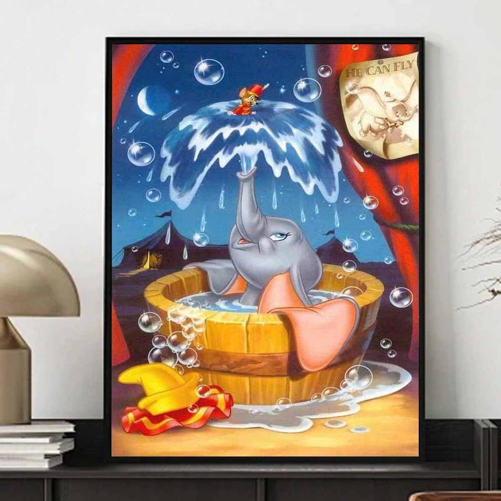 Diamond Mosaic Colorful Diamond Painting The Little Flying Elephant Taking A Bath Full Round Embroidery Cartoon Creative Hobbies Wall Decor
