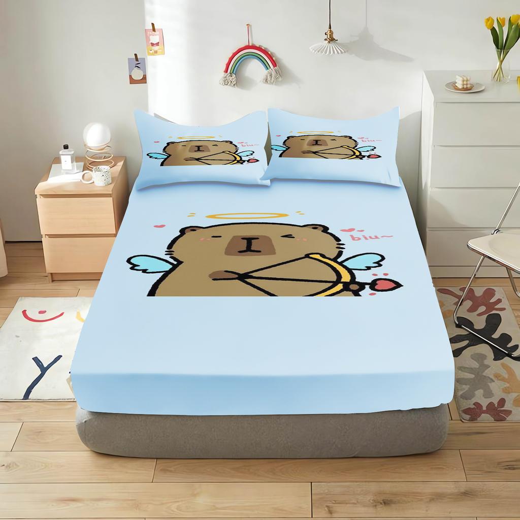 Capibara Cartoon Fitted Sheet For Children, Cute Digital Printing, Coverage, Baby Teenager With Sheets Cover, Elastic Bedding