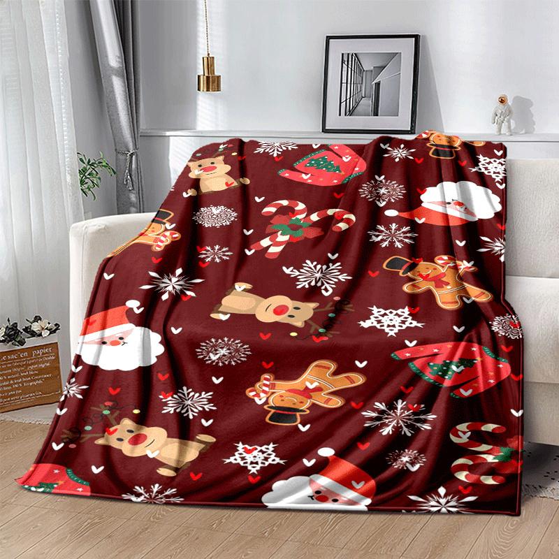 1pc Merry Christmas Printing Lightweight Flannel Blanket, Comfortable and Warm Blanket, for Camping Sofa Bed and Couch Office, in All Seasons