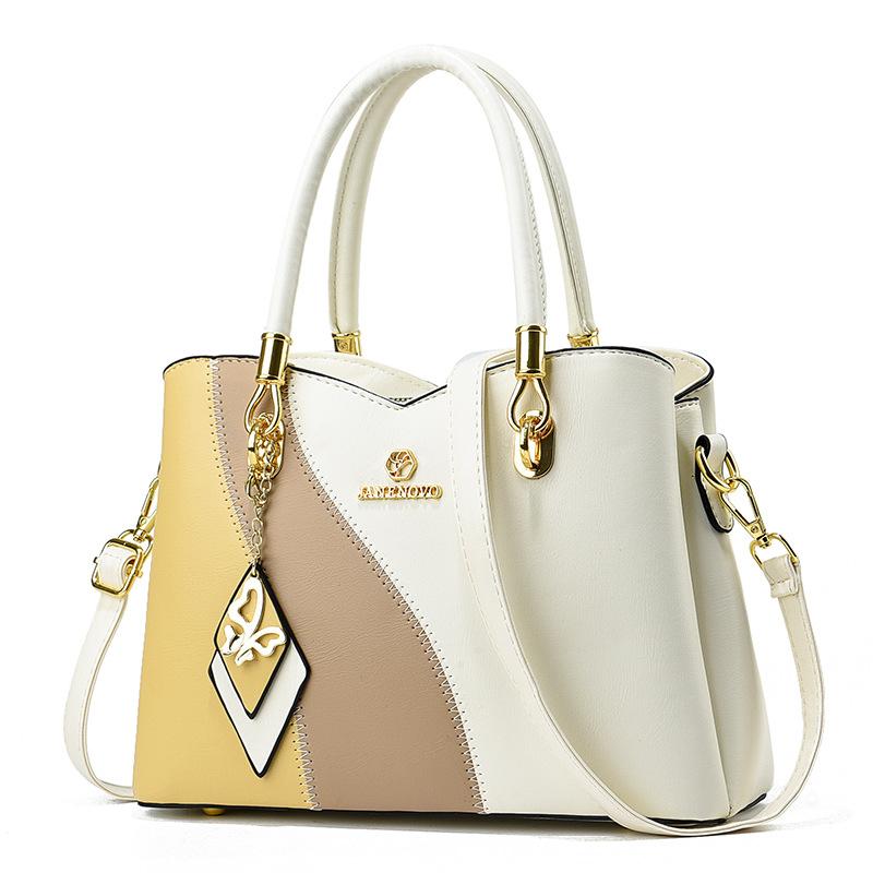 Three Colors Patchwork Women's Handbag Large Capacity Soft Leather Shoulder Bag Fashi Elegant Women's Crossbody Bag