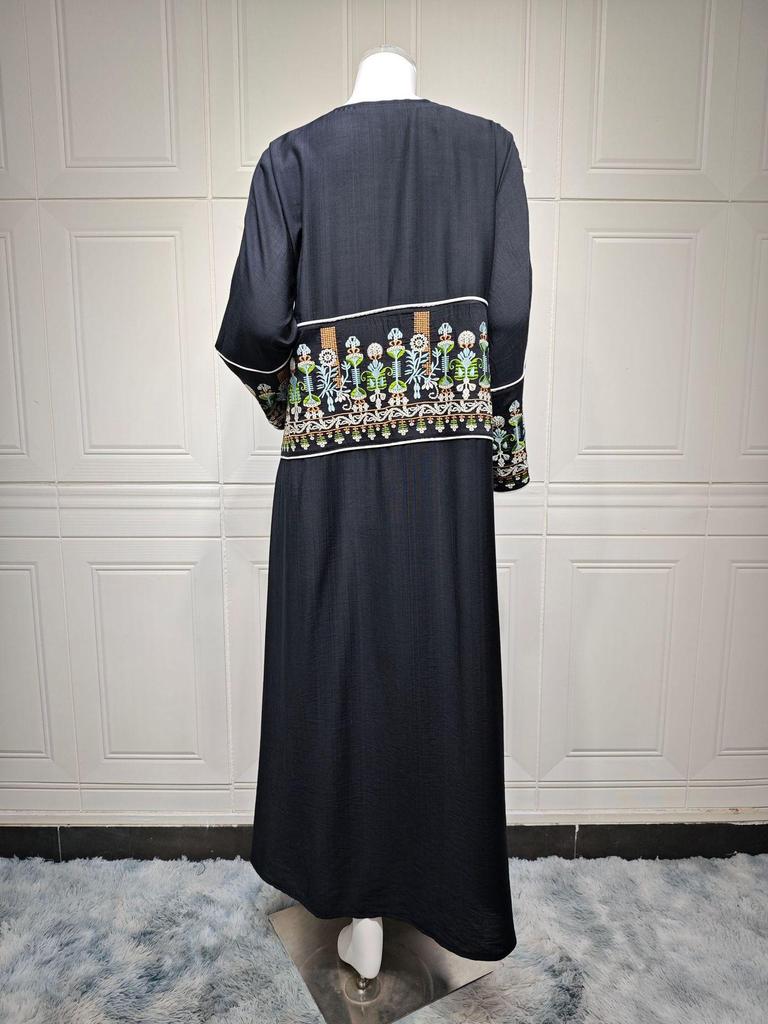 Ladies' Embroidered Floral Cardigan Robe - Dubai Style Muslim Wear