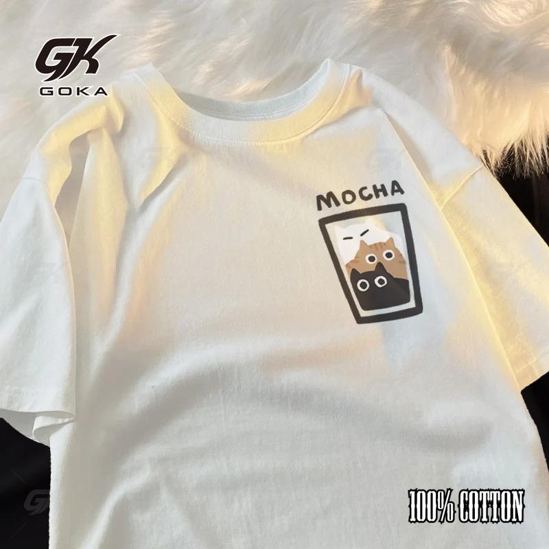 Mocha Latte Couple Outfit Cat Coffee Couple Male T-Shirts Graphic Cool Tee Shirt High-Quality Casual Tshirt Comfort Soft