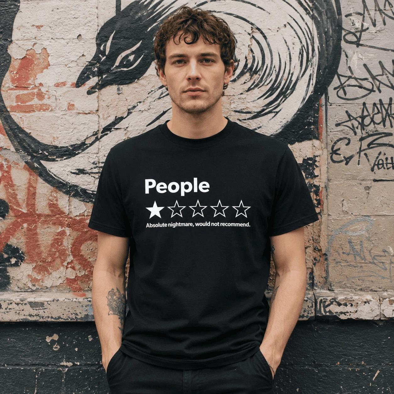 Funny Review People One Star T-Shirt Sarcastic Humor Graphic Tee L