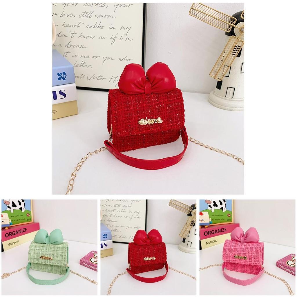 Kids Girl Woolen Chain Strap Butterfly Bow Bag With Breathable Cotton For Daily Use