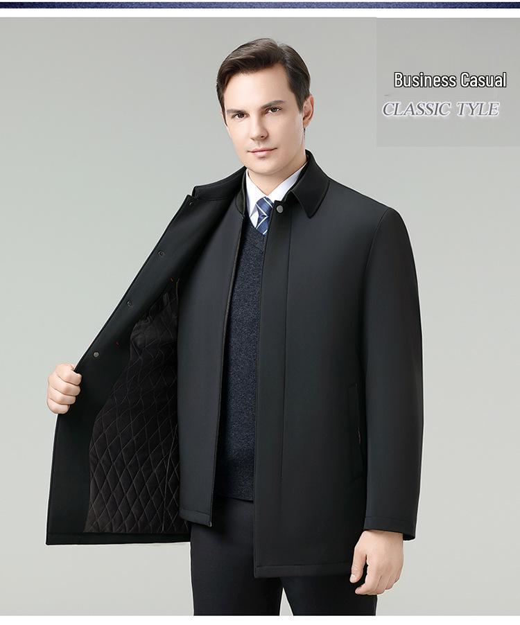Men's Winter Down Jacket: White Duck Down, Middle-Aged, Thickened, Detachable Liner, Lapel, Warm Coat.
