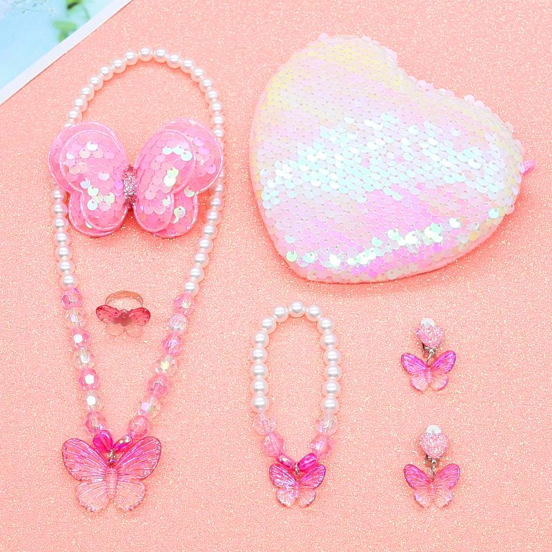 Prinzessinnen Schmuckset für Mädchen: Süßes Cartoon-Schmetterlings-Halskette, Choker, Ohrringe & Ring