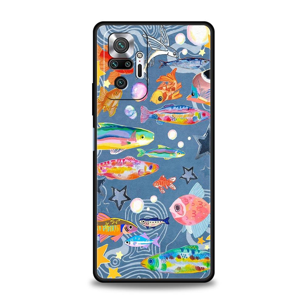 Blue Ocean Fish Phone Case Cover for Redmi 14C 10C Note 15 14 13 12 10 11 K40 Pro Plus 5G Soft TPU Shockproof Shell Fundas Capas