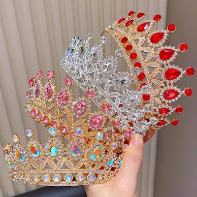 Crown Hair Accessory Fashionable Multi-Color Crown Rhinestone Tiara Multi-Color Alloy Headband For Party Stage Photography