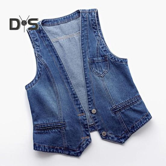 Dame dongerivest Ermeløs løs V-hals doble knapper Ensfarget vintage fast søm Hip Hop Streetwear Dame Høst Vårvest