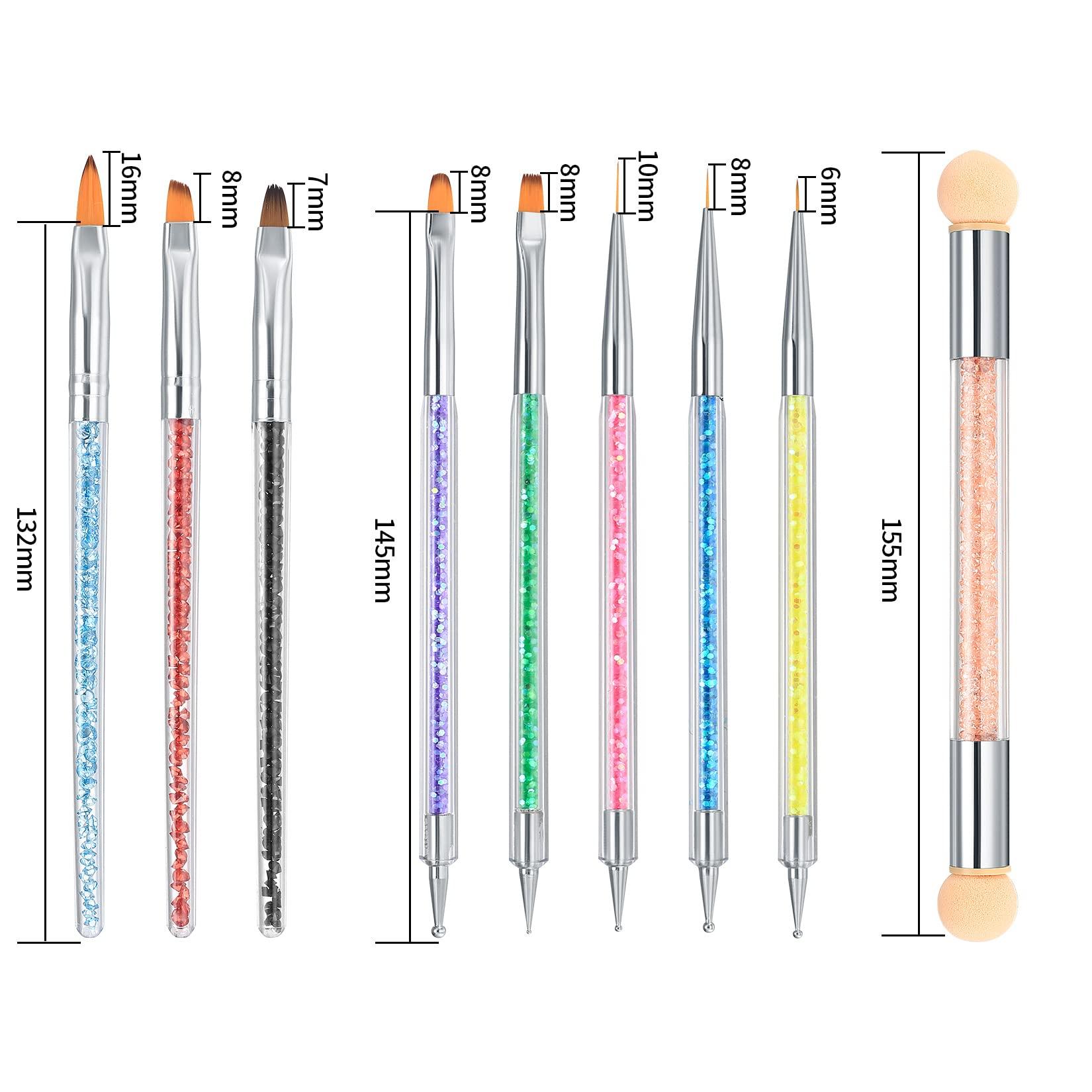 

9pc Nail Art Brush Set - Liner/Dotting Tools + Sponge Pen for Gel Nails