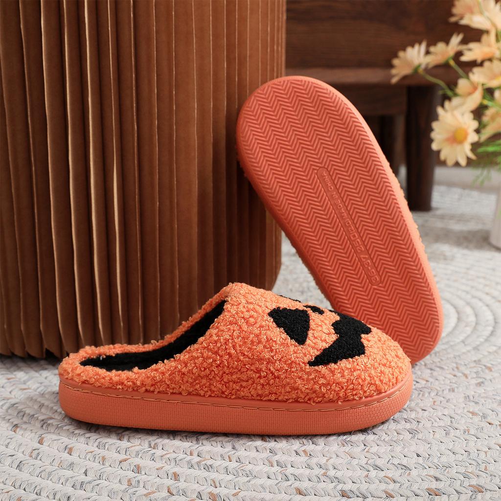 Women's Halloween Pumpkin Embroidered Winter Cotton Slippers