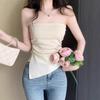 Women's One-Shoulder Strapless Tank Top, Summer Outerwear Featuring Beautiful Back, Bandeau Inner Layer, Thai Style, Irregular Slit, Hot Girl Design