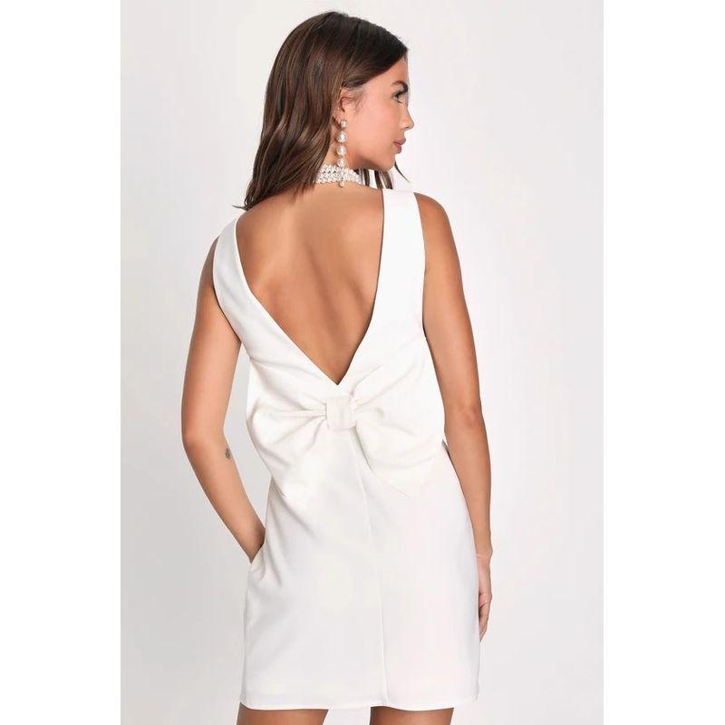 

Foreign Trade Order Lu Simple Lady Beautiful Backless Bow All-Match Small Short Temperament Niche Dress White XS