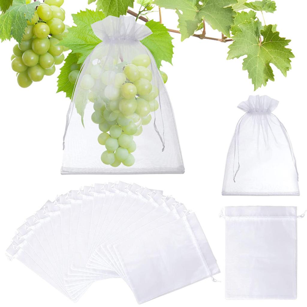 50/100Pcs Fruit Protection Netting Bags with Drawstring Reusable Grape Grow Bags Strawberry Cover Mesh Bags for Pest Control