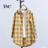 Ladies Blouse Turn Down Collar Long Sleeve Single-breasted Patch Pocket Loose Shirt Top Classic Plaid Print Casual Female Clothing