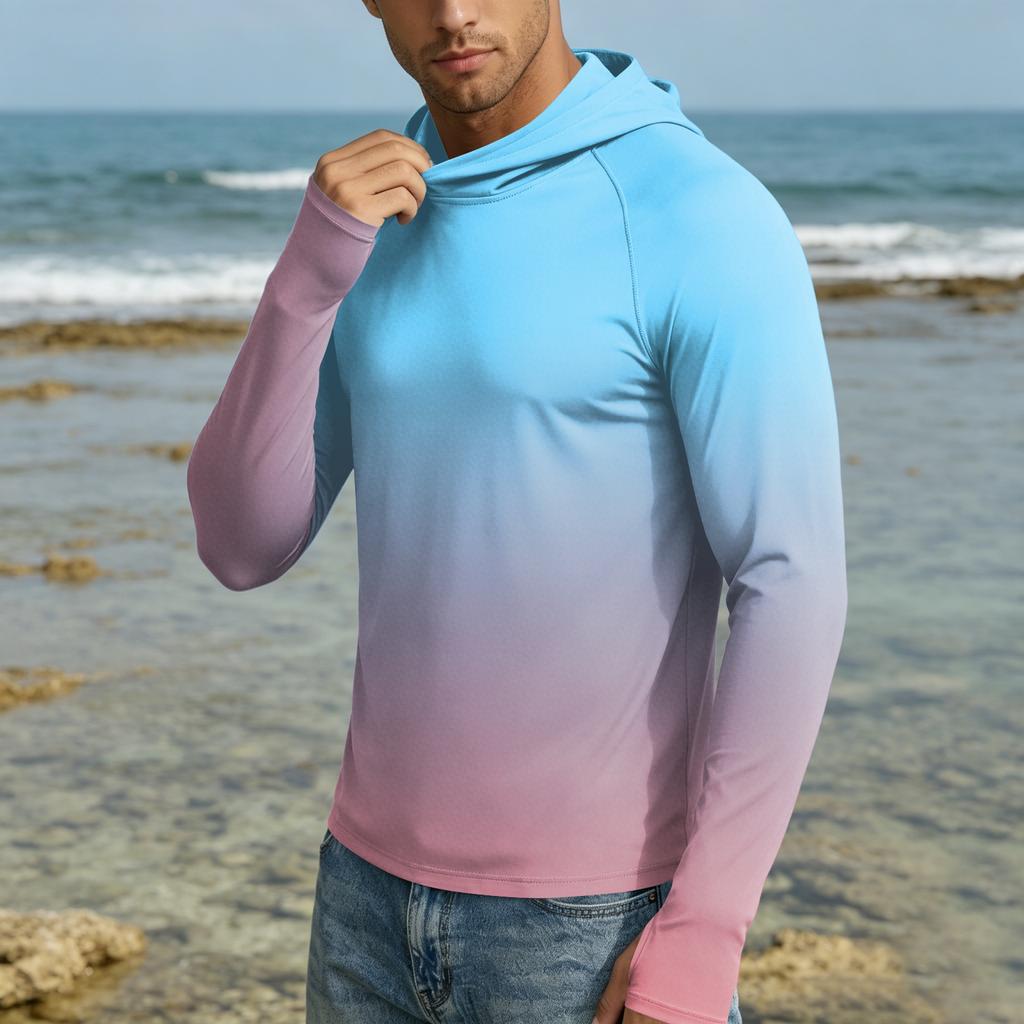 Men's 50 Plus Sun Hoodie Long Sleeve Lightweight Stretch Quick Dry Hooded Shirt for Outdoor Activities