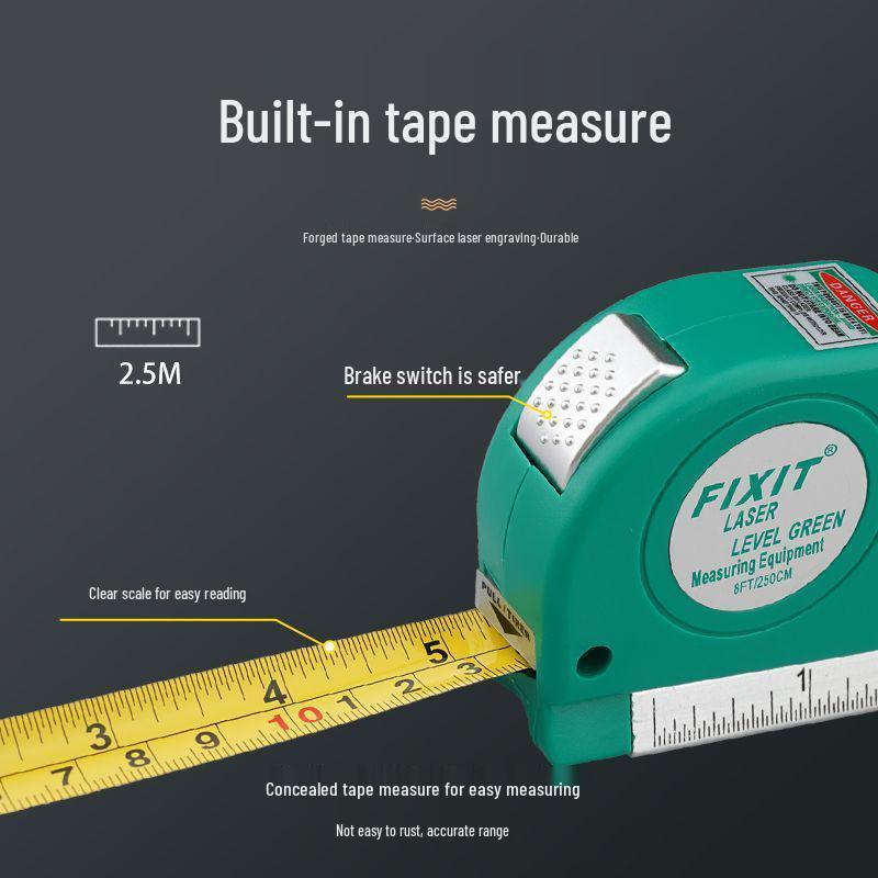 High-Precision Green Light Laser Level with Infrared Line Marker & Multifunctional Tape Measure