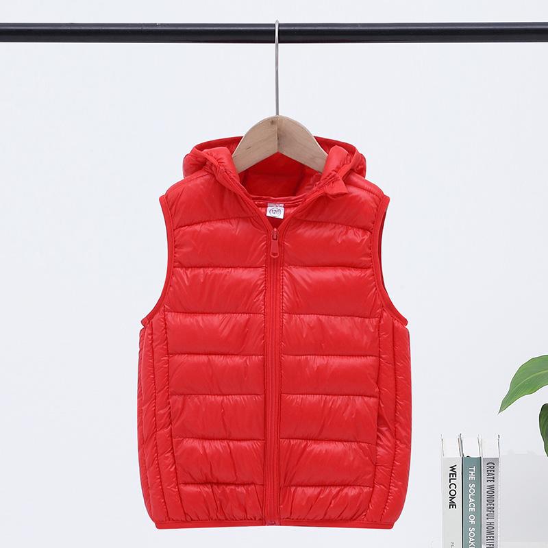 Vaikiška pūkinė medvilninė liemenė rudens ir žiemos vidutinė ir didelė berniukų ir mergaičių liemenė su gobtuvu