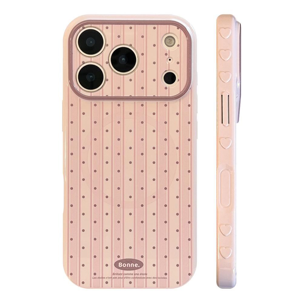 Rojo Marrón Retro Adecuado para Funda de Teléfono Móvil Apple 17promax Iphone16 Rayas Puntos de Onda 15 Soporte Magnético 13 Carcasa Blanda