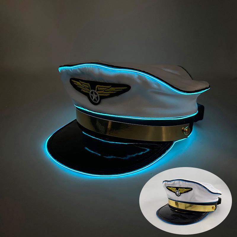 Navy Sailor LED Light-Up Embroidered Captain's Hat for Festivals and Performances