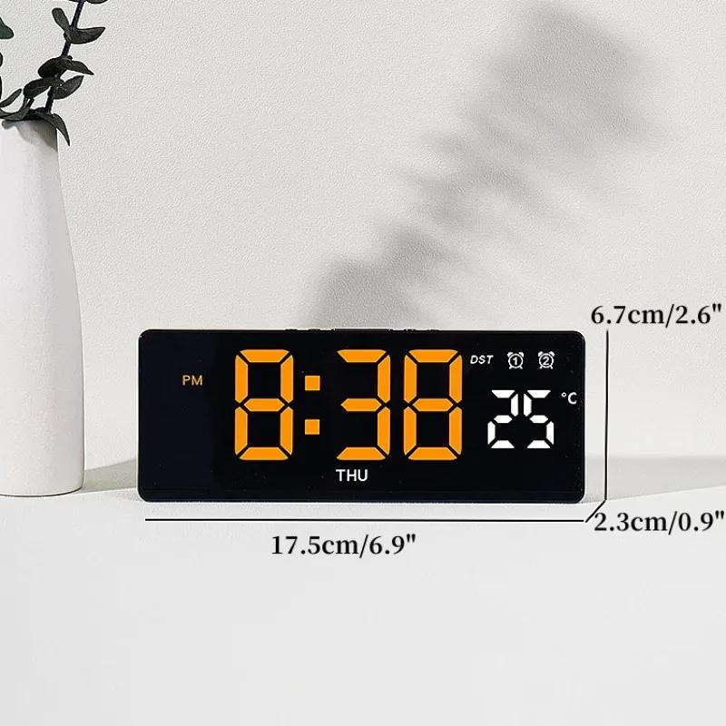 USB Powered Always On Digital Alarm Clock TEMP Week Dual Alarm  DST Snooze  Night Mode 12/24H Voice Control LED Clock