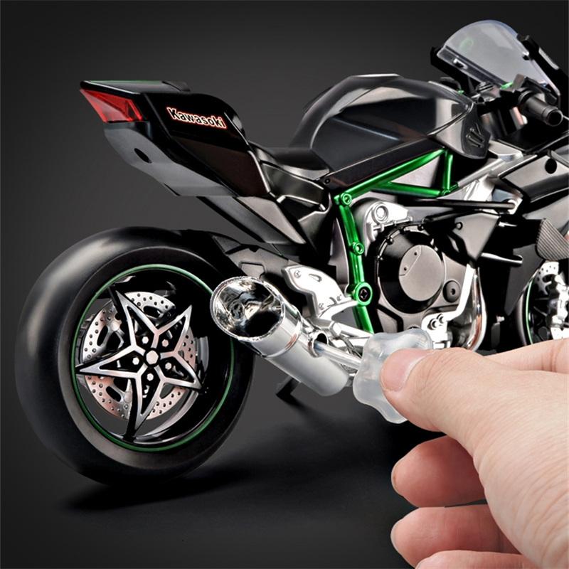 1/9 Kawasaki H2R Legierung Rennmotorrad Modell Diecasts Metallbahn Sportmotorrad Modell Ton und Licht mit Spray Kinderspielzeug Geschenke