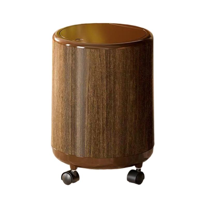 Waterproof Decorative Trash Bin Wooden Grains Pattern Design 12L Large Capacity Rolling Garbage Container For Indoor Use