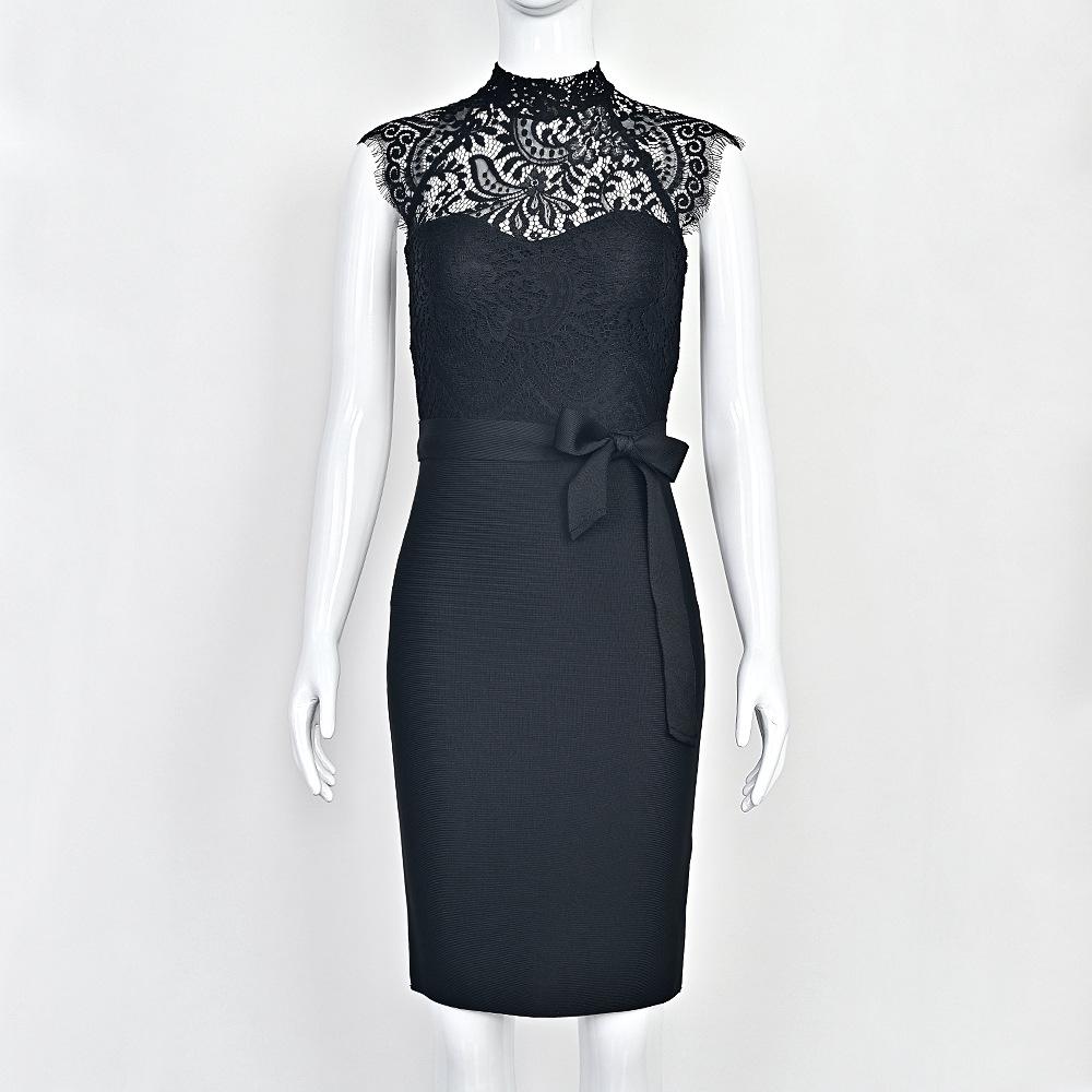 Elegante Kanten Avondjurk met Strik Tailleband - Sexy Doorzichtig, Heupomvangrijk Bandage Jurk