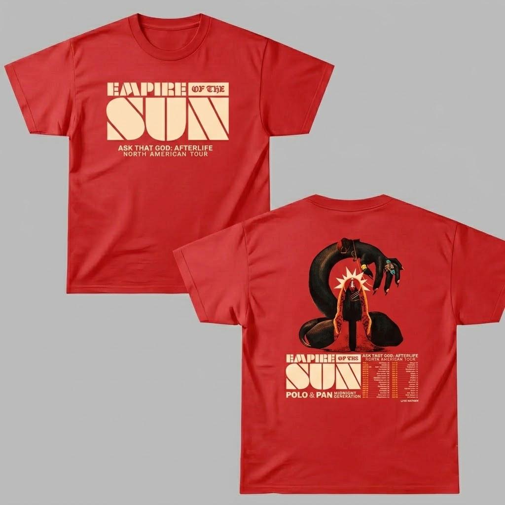 Empire Of The Sun Ask That God Tour 2026 T-shirt Rossa a 2 Lati Tutte le Taglie CB1472