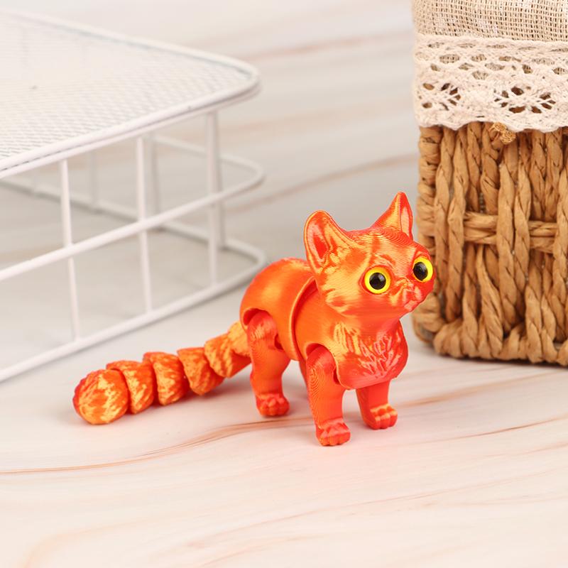 

3D-печатный милый котенок с подвижным хвостовым суставом, детский подарок, игрушечная модель, украшение для автомобиля