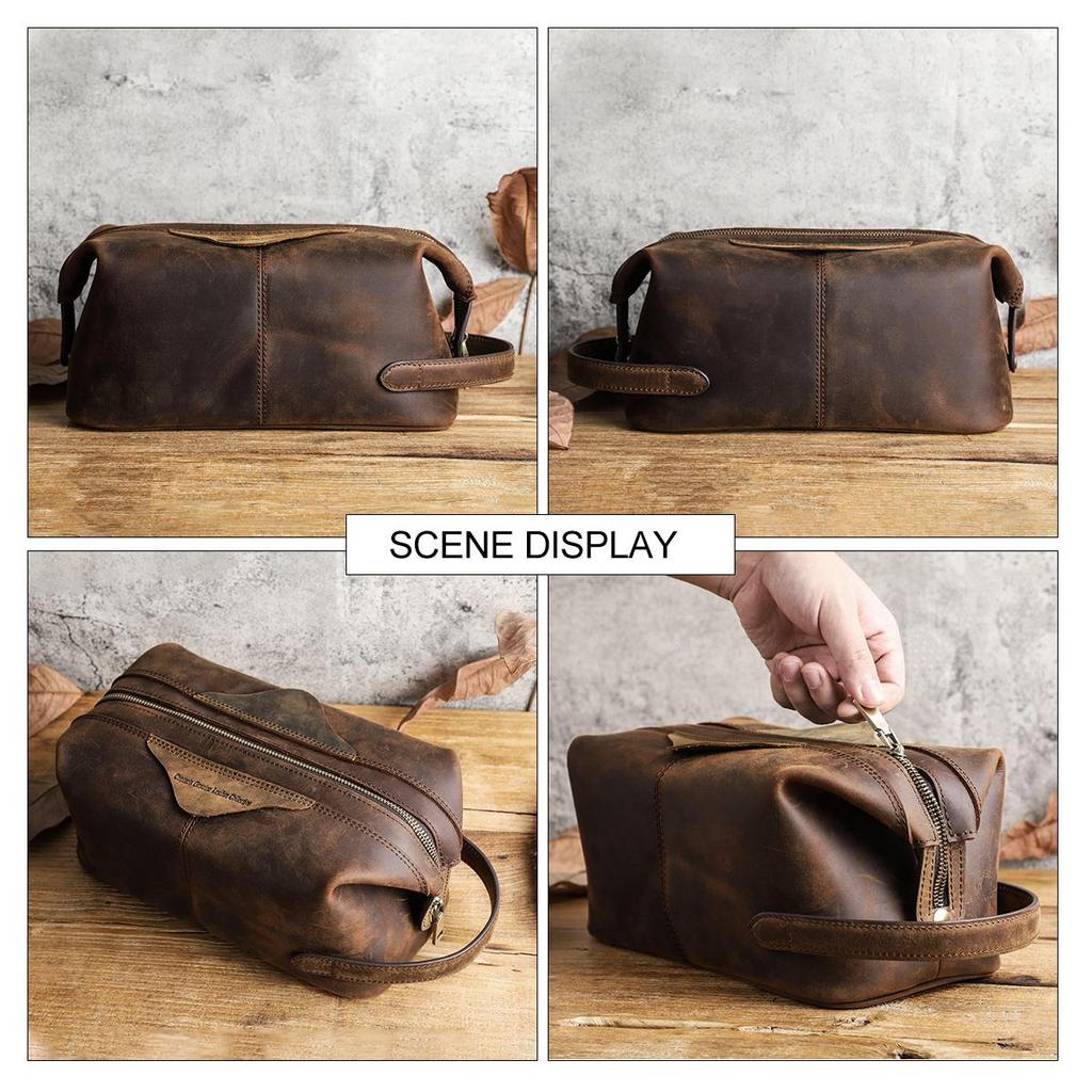 CONTACT'S Crazy Horse - Bolsa de viaje de piel auténtica para hombre, neceser, neceser para hombre