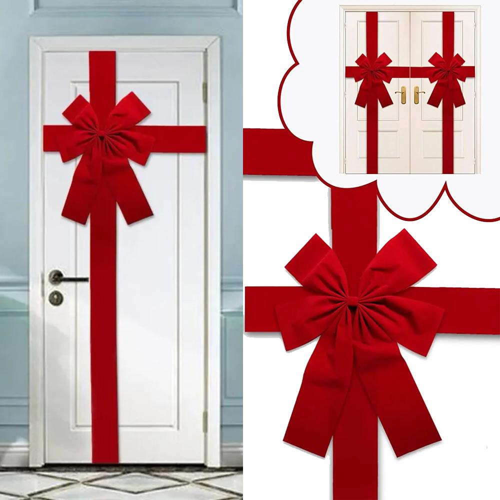 

1PC Big Ribbon Bow Christmas Red Redbow Front Door Decorations Hanging Front Door Red Bows New Year 2025 Supplies Home Ornaments