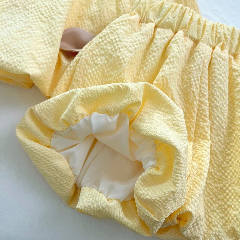 Girls Summer 3D Bloomer Shorts Set Cute Sleeveless Bow Top Two Piece Outfit Fashionable Kids Clothing