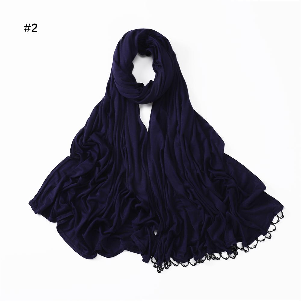 

Handmade Beads Hijabs Mercerized Cotton Elasticity Jersey Hijab Muslim Women Basic Head Wrap Plain Solid Scarf Headscarf