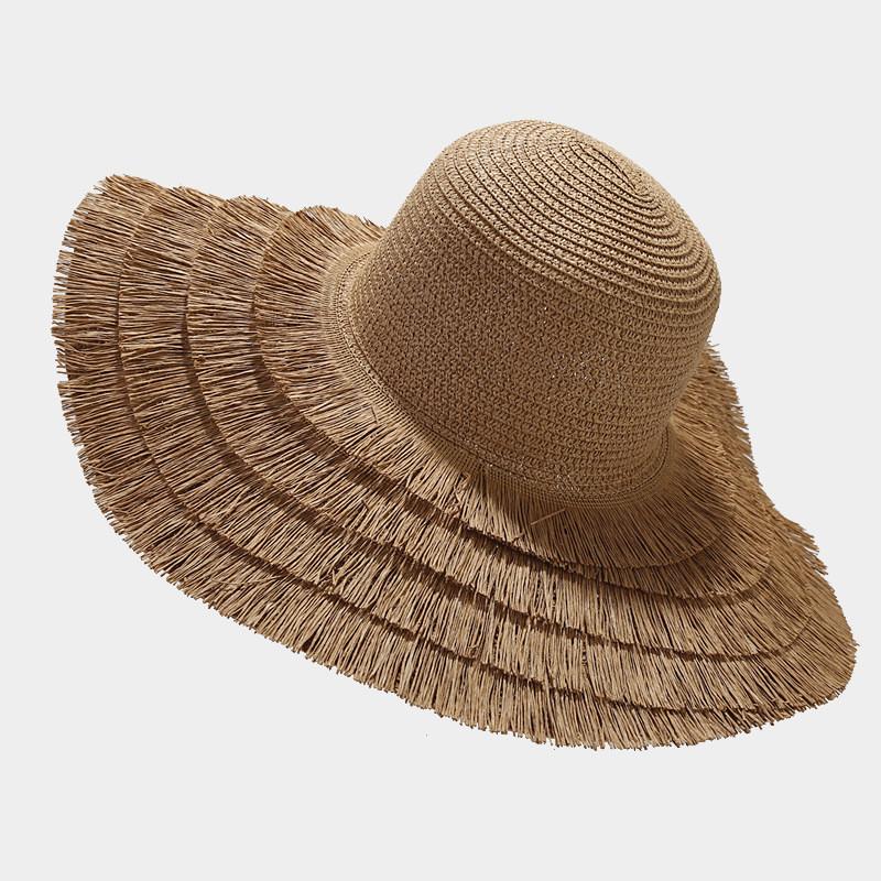 

Street Style Big Brim Straw Hat For Summer Sunshade And Casual Wear хакі