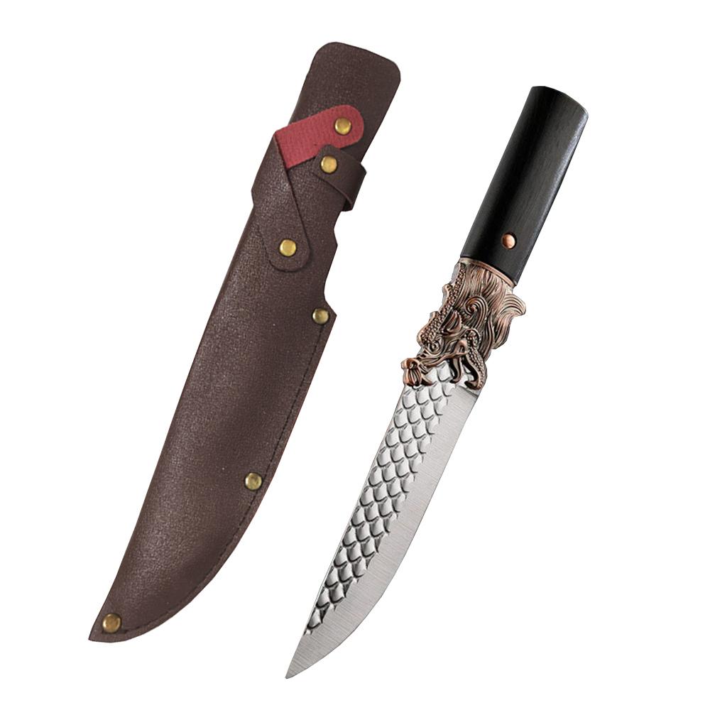 

Нож шеф-повара 5,5 дюйма Тесак для мяса Нож для сашими Японские обвалочные ножи Изысканный узор рыбьей чешуи Кованый нож Рукоятка дракона чёрный