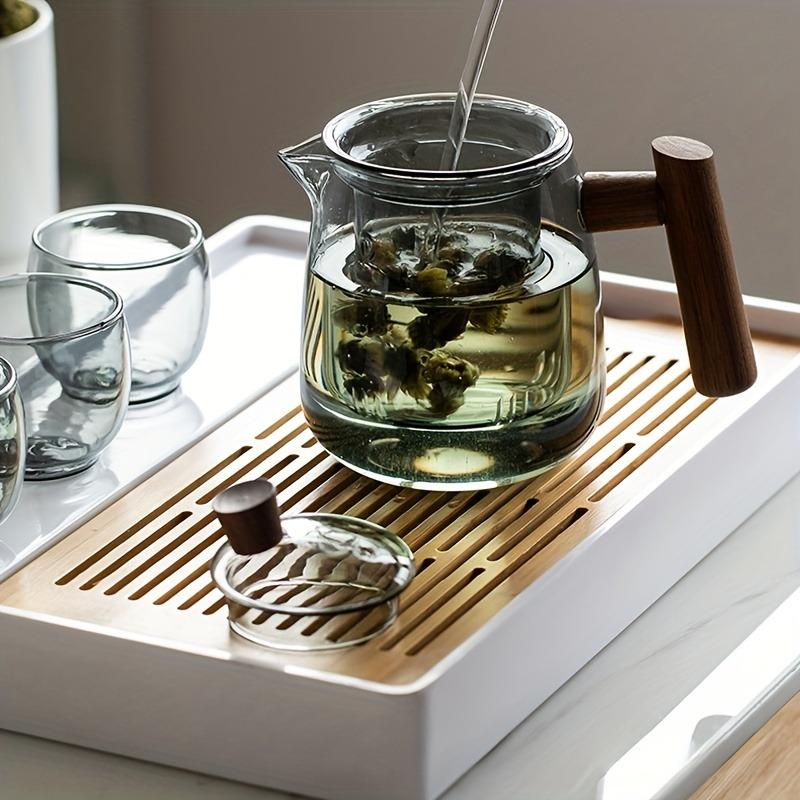 1pc/1set Glass Tea Set Teapot 530ml/17.9oz Tea Cup 90ml/3oz Wooden Handle Teapot Household High Temperature Resistant Tea Maker Tea Kettle Perfect For