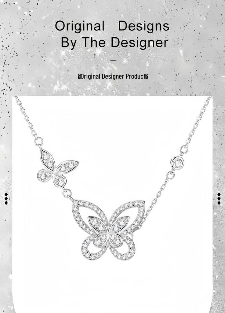 Phantom Butterfly Moissanite Necklace - Sweet Clavicle Chain for Women, s925 Silver