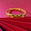 Chinese Retro Gold Minimalist Bangle: Ethnic Style Three Lives Blessing Open Bracelet for Women