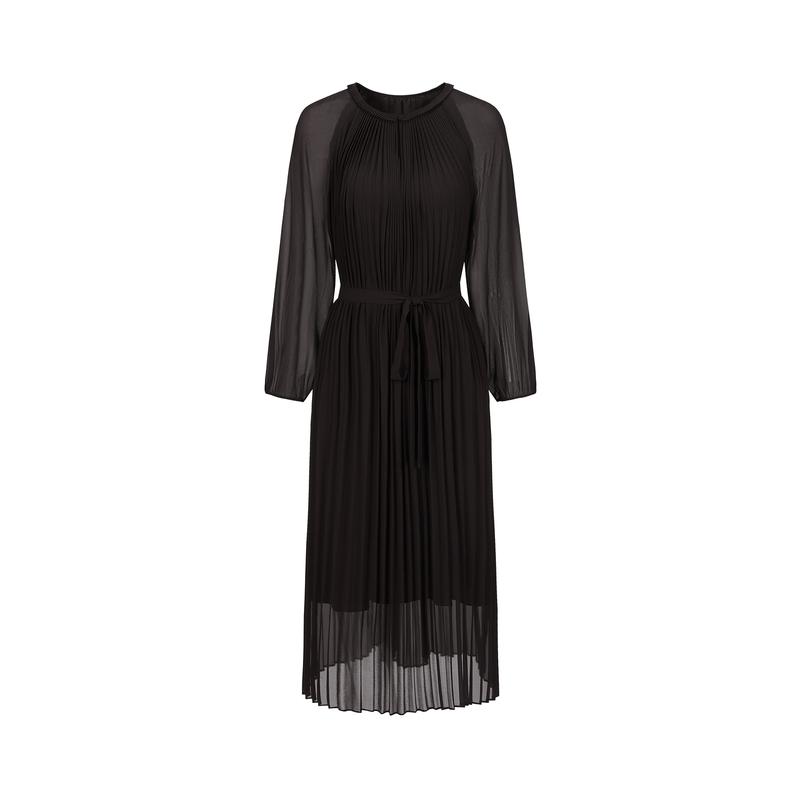 Jiuzi Anna Kou Elegant Three Bedroom Wind Pressure Pleated Hanging Waist Graceful Dress Women's Clothing 2024 Autumn New Item