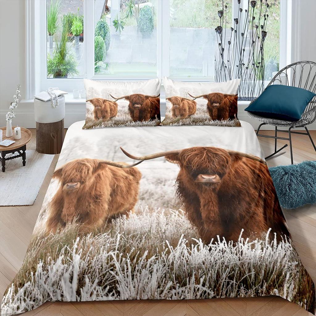 Highland Cow Duvet Cover King Sunflower Black Cattle Bedding Set Microfiber Farm Animal Cow Western Farmhouse Cattle Quilt Cover