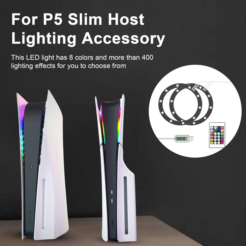 RGB-LED-Lichtleiste für PS5 Slim Disc und Digital Edition, 8 Farben, 400 Effekte, flexibler Farbwechsel-Lampenring für Spielkonsole