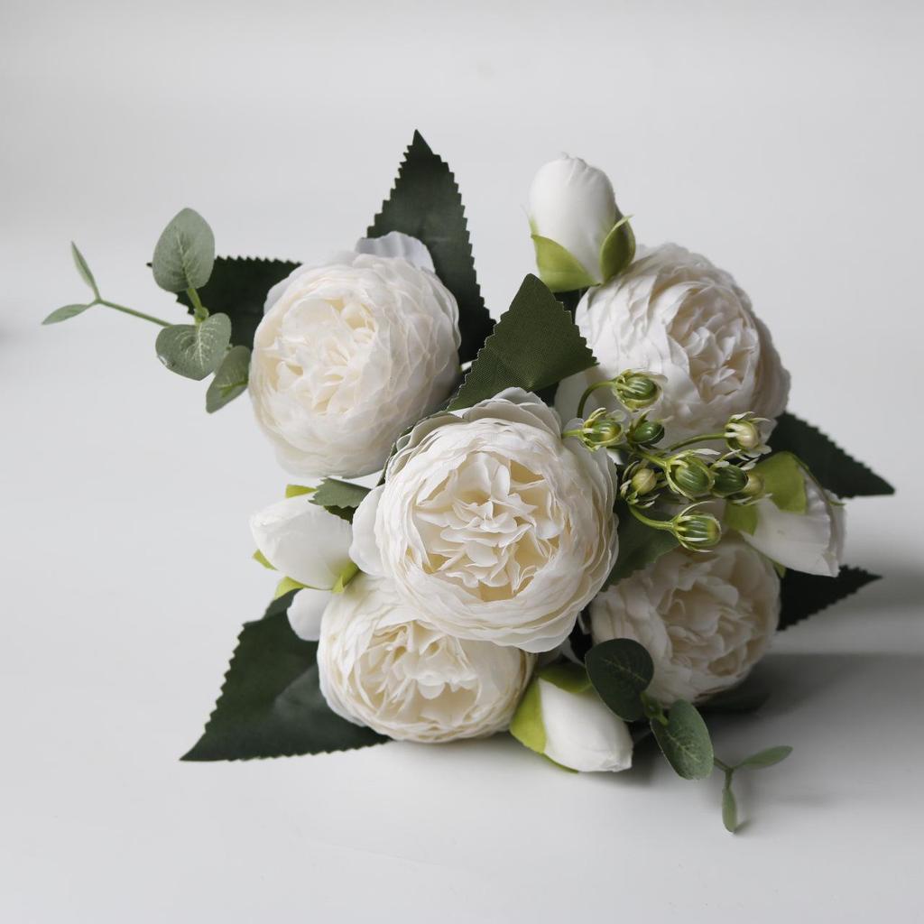 Korean Style Artificial Bouquet: 5-Head Rose & Peony for Home or Wedding Decor