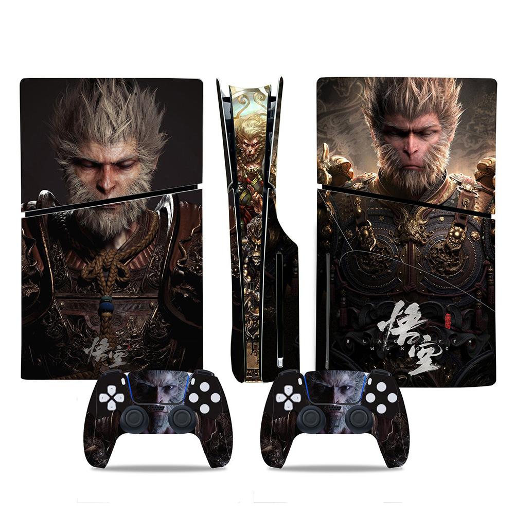Black Myth Wukong Vinyl Protective Cover Anti-Scratch Cool Decal Cover Dustproof for PS5 Slim Disc Digital Console & Controllers