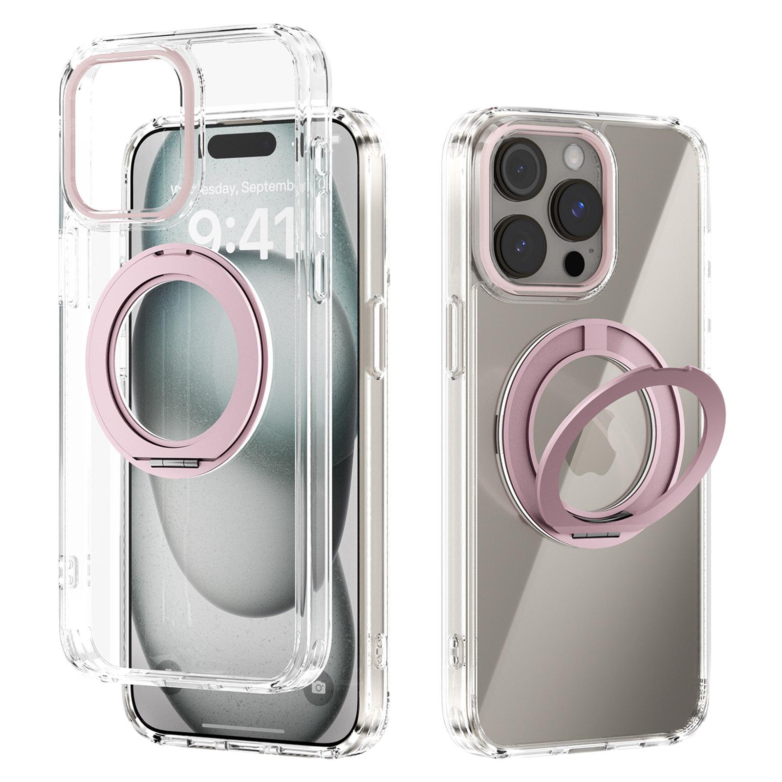 

ABEEL Q-LUCK For iPhone 15 Pro Max Magnetic Case Rotating Kickstand Shockproof TPU + PC Phone Back Cover