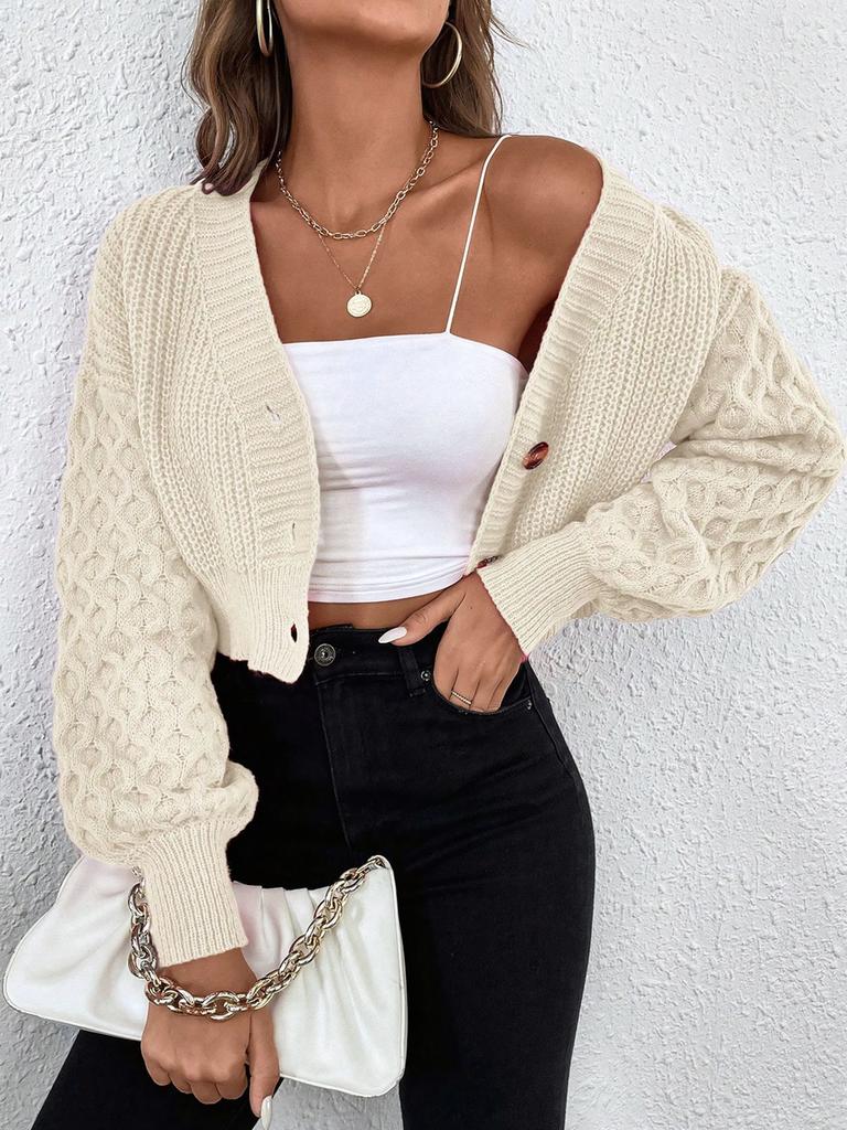 Women's Wool Cardigan Sweater Spring/Autumn Outerwear V-Neck Solid Color Design Oversized Knit Open-Front Cardigan