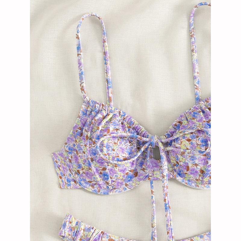 Maillot de bain deux pièces pour femme, push-up, sexy, imprimé, uni