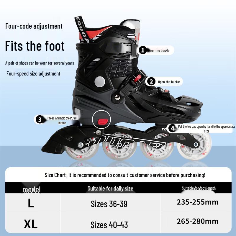 Patins Inline Ajustáveis COUGAR para Adultos com Rodas Full-Flash