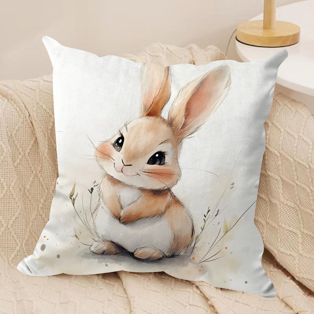 Cute Easter Bunny Cushion Cover Short plush Doublesided Print Square Throw Pillow Covers Sofa Home Cushion Decor